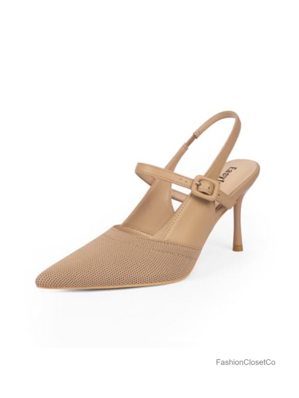 Women's Slingback Stiletto Heels Knit Nude Pumps Formal